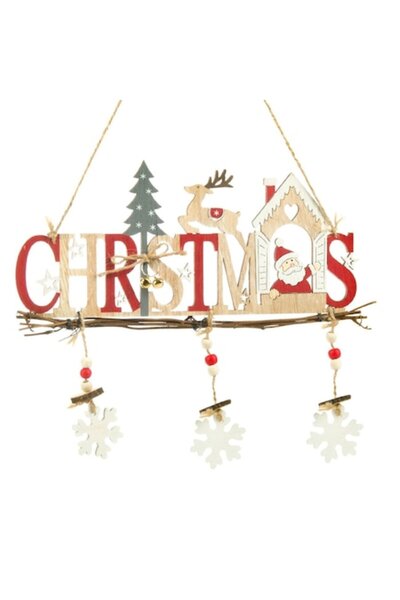SHOPIENS Decorațiune de Crăciun suspendată din lemn, Moș Crăciun și ren, 29x2...