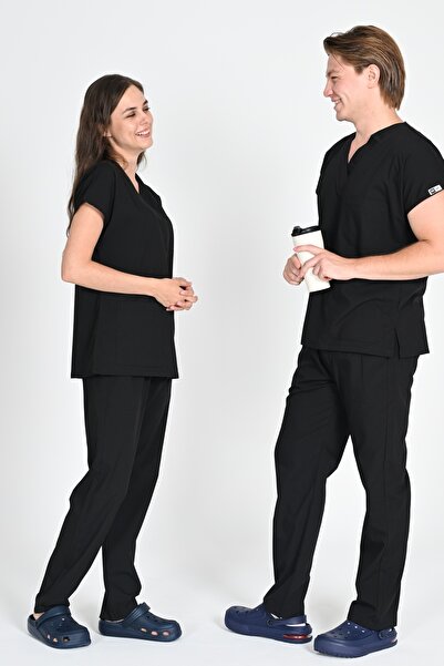 HEMİ زي موحد للمستشفى باللون الأسود للجنسين قماش قابل للتمدد زي موحد للأطباء والممرضات