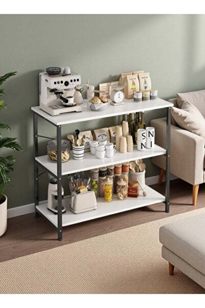 Bangiga طاولة قهوة زاوية بثلاث طبقات، رف تخزين متعدد الأغراض بتصميم بسيط لغرفة المعيشة والمطبخ