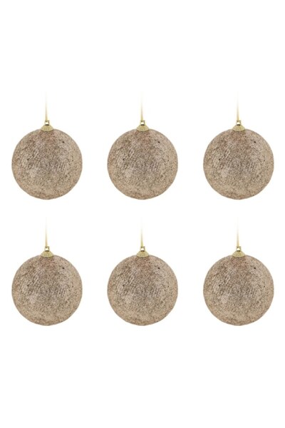 OEM Set globuri de Crăciun bej șampanie cu sclipici, 8 cm - 6 buc