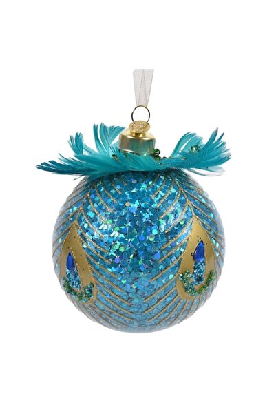 SHOPIENS Glob de Crăciun din sticlă, formă de păun, cu pene aurii și sclipici...