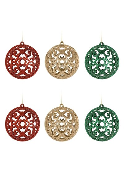 SHOPIENS Set globuri de Crăciun aurii, roșu-verde, cu sclipici perforat, ø6cm...