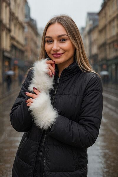 BALIENTE قفازات نسائية من جلد الغزال الداخلي والفراء الخارجي