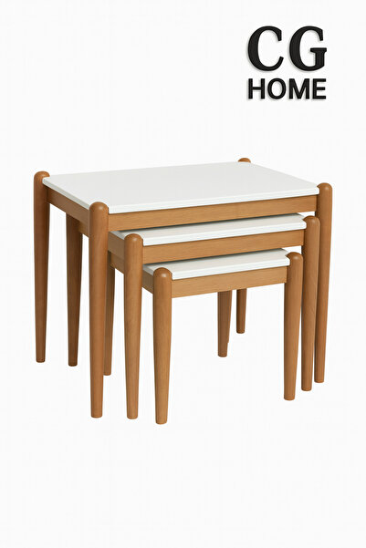 CG HOME ADA Zigon Sehpa Üçlü Lüx %100 Ağaç Lake Boyalı Sehpa