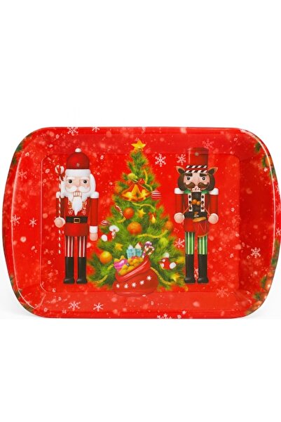 OEM Christmas Nutcracker Design Rectangular Serving/Decorative Tray, 38.5x26.5x2 cm, Red/Green