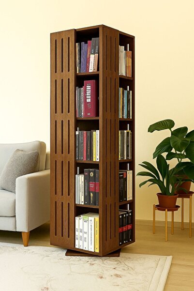 Home döner ahşap kitaplık 360 derece dönebilen dekoratif stant