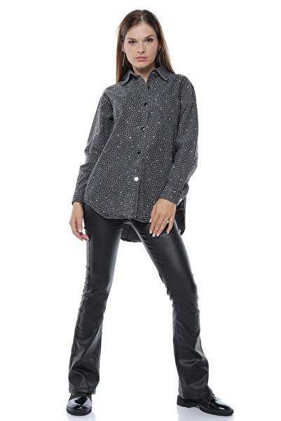 Jolenttine Jeans shirt with rhinestones, Black