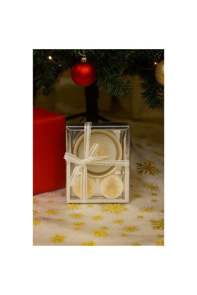 OEM Set of 3 Christmas decorative candles, round, with tree, gift box with bow, 12x10 cm, Silver