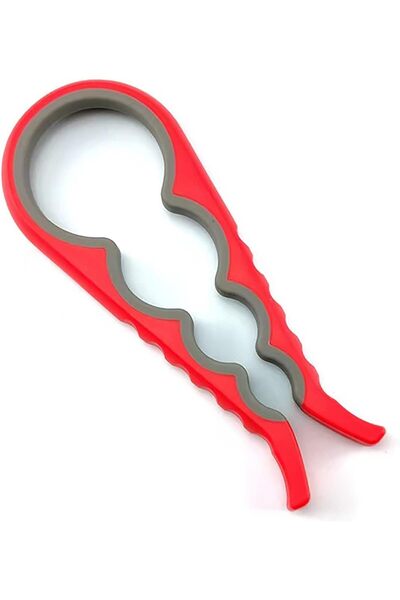 Misiy 1pc Multifunctional 4-in-1 Jar Opener, Jar Gripper, Lid Opener, Can Opener, Bottle Opener (Red