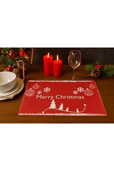 OEM Christmas-themed table napkin 'Merry Christmas', washable, heat resistant, 45 x 30 cm, Red