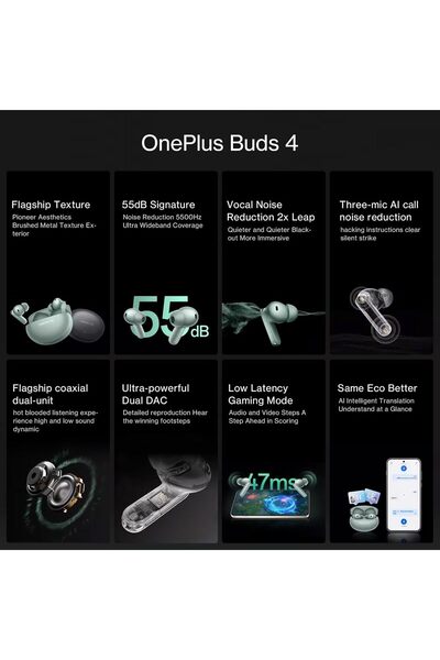 Oneplus Buds 4 Wireless Earbuds, 45 Hours Battery, Dual ANC, LHDC 5.0, Gray