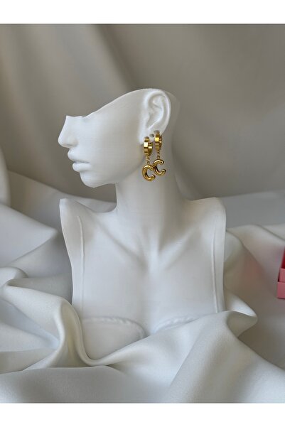 NB STEELORA أقراط من الفولاذ 316L بلون ذهبي على شكل حرف