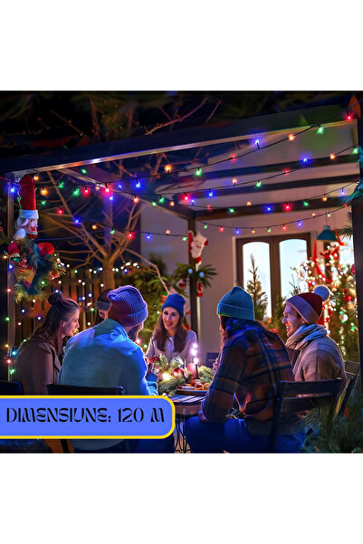 HYT Γραμμική Χριστουγεννιάτικη Εγκατάσταση, HYT, 120μ, Πολύχρωμη, 8 Φωτιστικά, Μαύρο Σύρμα, Εσωτερικού/Εξωτερικού Χώρου