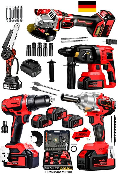 stilmax 5 Makine Süper Seri x3 Akülü 40V 10AH Kömürsüz Dal Budama Kırıcı Delici Çelik Matkap Taşlama Somun