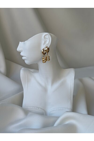 NB STEELORA أقراط من الفولاذ 316L بلون ذهبي على شكل حرف