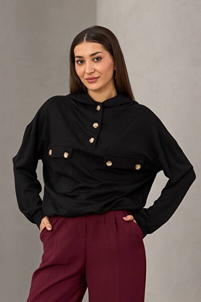 Butik Beyza سترة من قماش الفسكوز والقطن بجيب مزدوج بغطاء رأس