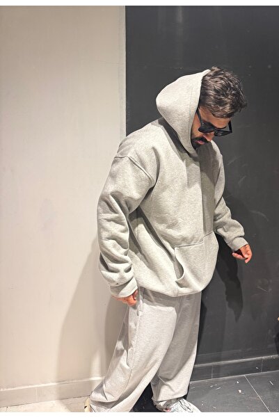 Bas Body FitnessWear Siyah Kapşonlu 3 iplik Şardonlu Battal Beden Geniş Kesim