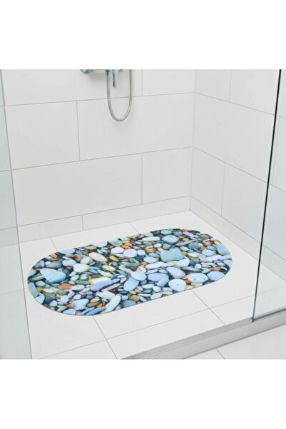 SyaMAG Covoraș de baie antiderapant, cu ventuză, temă pietre de râu, 68 x 35 cm