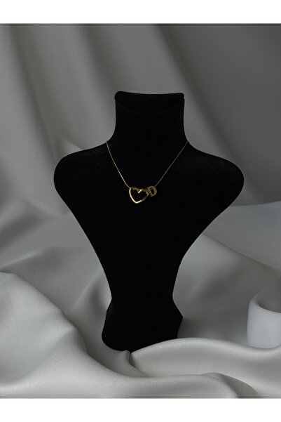 NB STEELORA Heart Detailed Gold Color Steel Letter Necklace
