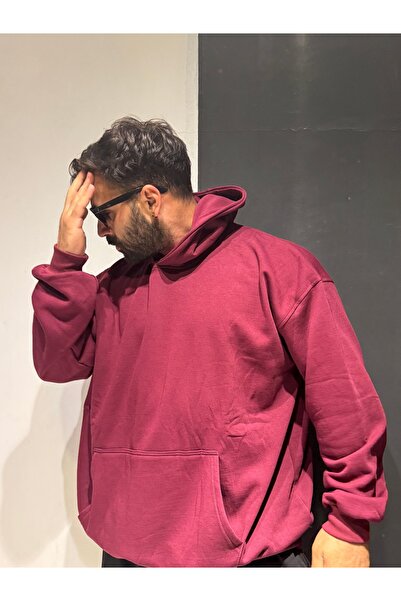 Bas Body FitnessWear Siyah Kapşonlu 3 iplik Şardonlu Battal Beden Geniş Kesim