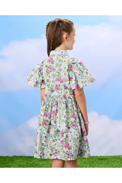 REDTAG Girls Mint Floral Printed Dress