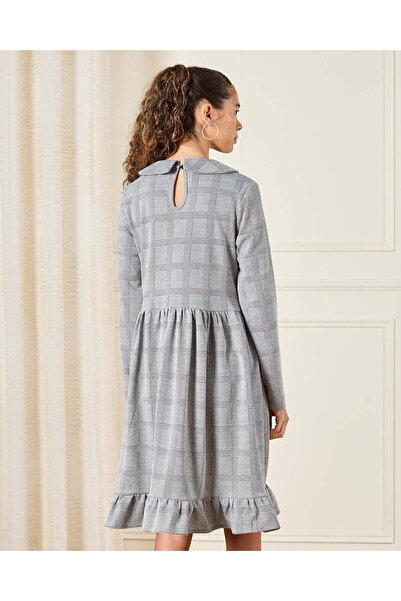 REDTAG Senior Girls Grey Plaid Peterpan Collar Layared Dress