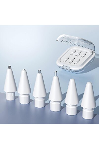 007 رؤوس معدنية بديلة لقلم Apple (الأول/الثاني/USB-C/Pro) - عبوة من 6 قطع، باللون الأبيض مع حقيبة حمل