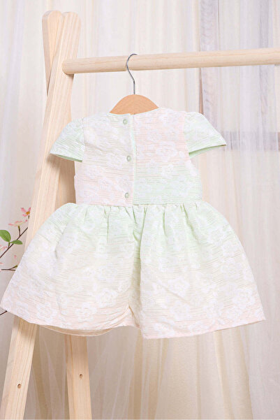 REDTAG Infant Girls Green And Pink Jacquard Dress