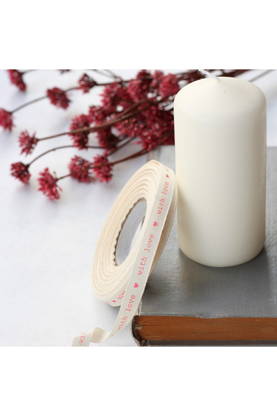 Bimotif Pamuk şerit, kırmızı with love, 1 cm 20 metre