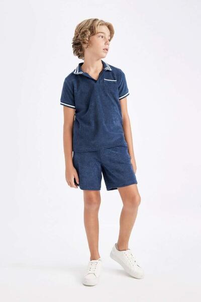 DeFacto Boy's Apache Collar Terry Cloth Short Sleeve T-Shirt (24 Hs)