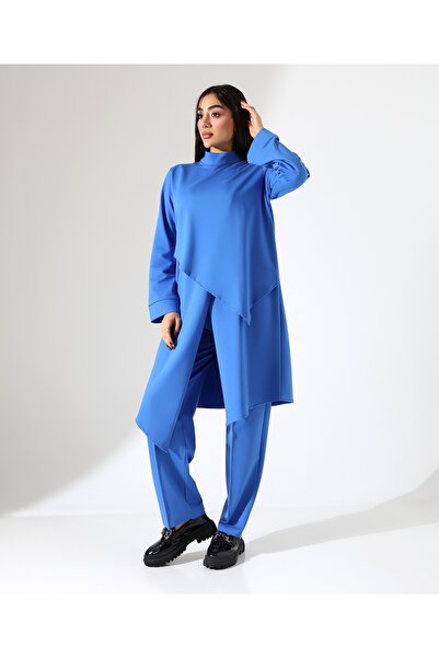 Fi'l Arz Fashion Women's Asymmetrical High Neck Two Piece Cotton Set