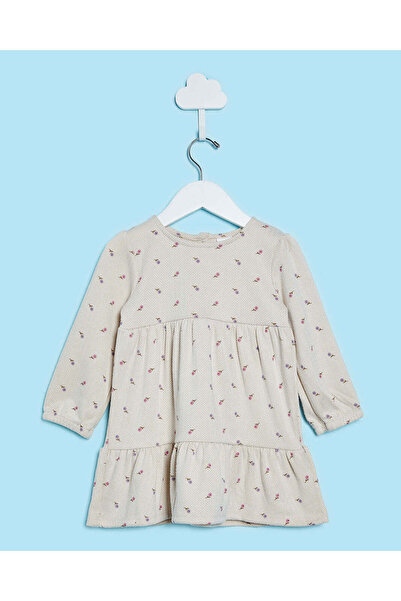 REDTAG Infant Girls Beige Floral All Over Print Dress