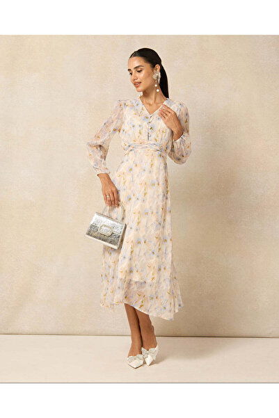 REDTAG Women Ivory Floral Chiffon Dress