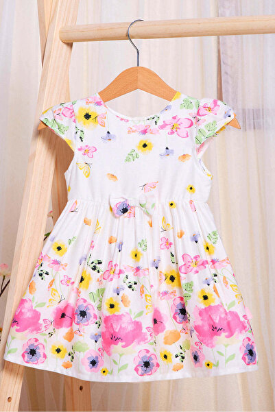 REDTAG Infant Girls White Border Floral Print Dress