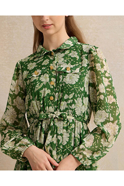 REDTAG Senior Girls Green Floral Chiffon Dress