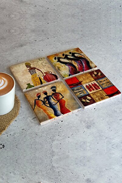 LİNOVERA African Women's 4-Piece Stone Coasters