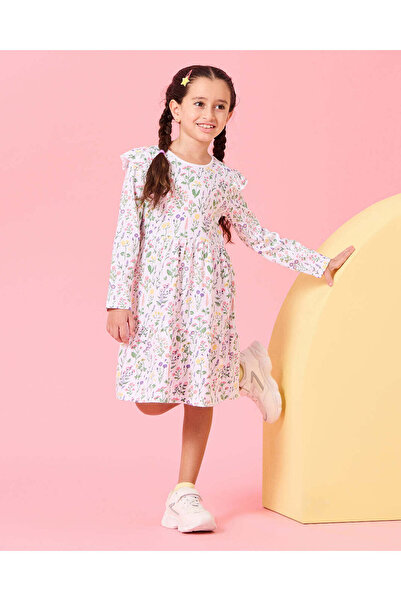 REDTAG Girls White Floral Printed Dress