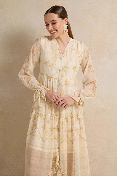 REDTAG Women Beige Printed Long Dress