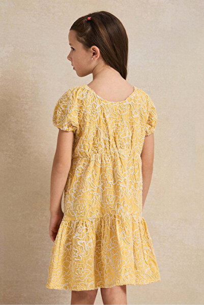 REDTAG Girls Mustard Embroidered Dress