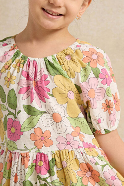 REDTAG Girls White Floral Print Dress