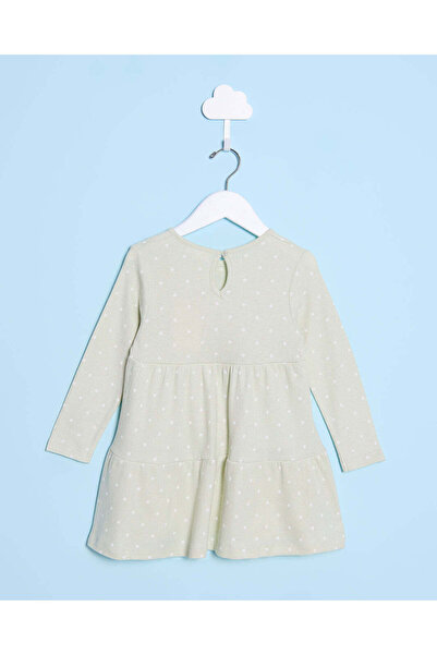 REDTAG Infant Girls Green Polka Dot Waffle Dress