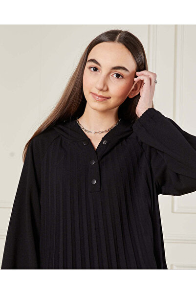 REDTAG Senior Girls Black Hooded Pleated Dress