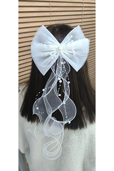 Boncuk Evi Bijuteri ve Hediyelik Beyaz fiyonk saç tokası incili