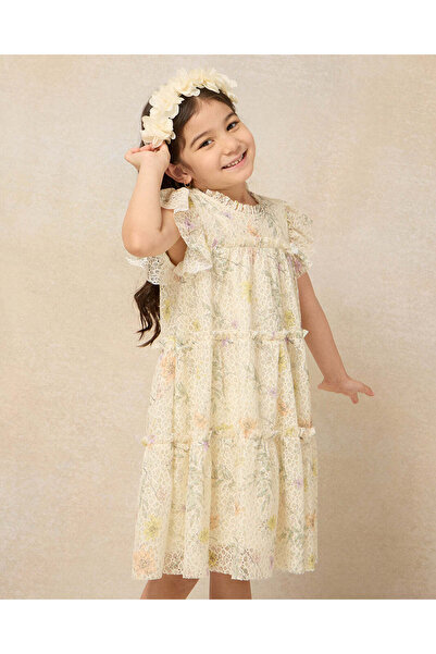REDTAG Girls Yellow Floral Embellished Dress