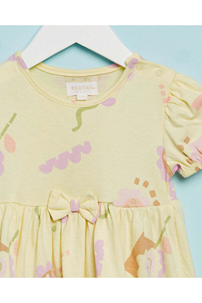 REDTAG Infant Girls Yellow Floral Print Dress