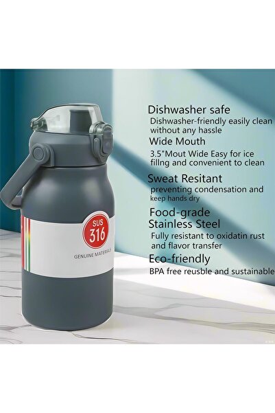 desselan ZZTLHDS Stainless Steel Water Bottle with Straw, 32 oz (Grey)