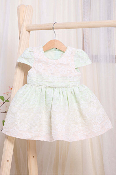 REDTAG Infant Girls Green And Pink Jacquard Dress