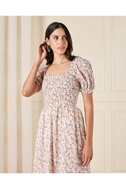 REDTAG Women Beige All Over Print Maxi Dress