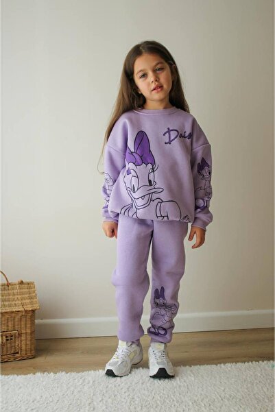 ARBİ kids Kız çocuk daisy üç iplik şardonlu kışlık yumuşacık takım