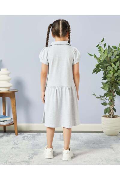 REDTAG Girls Grey Polo Collar Dress